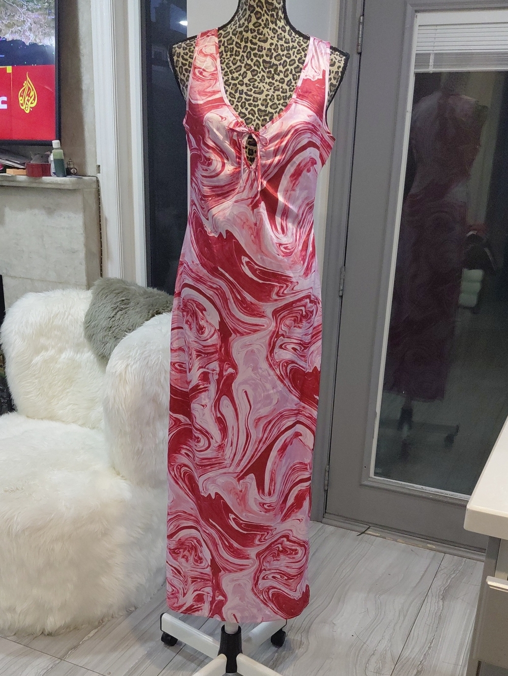 Vero Moda Red and Light Pink Marble Tank Maxi Dress